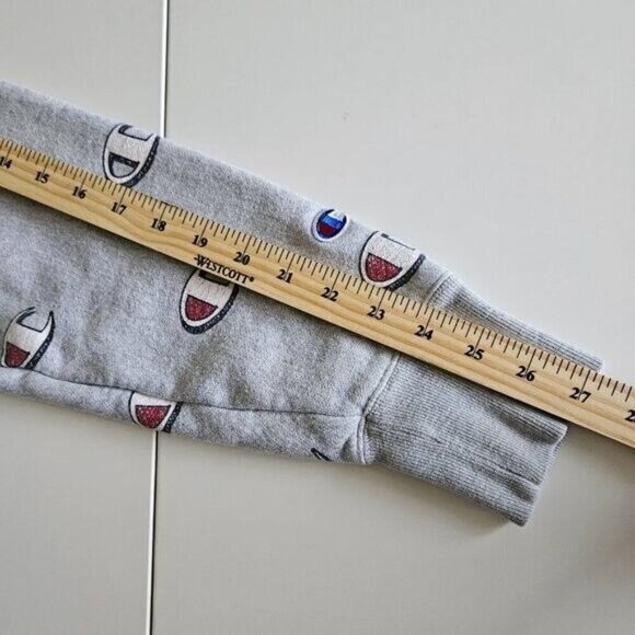 Champion Hoodie Mens S Grey Reverse Weave Kanga Pocket LS AOP Y2K Preppy Casual - Picture 5 of 12